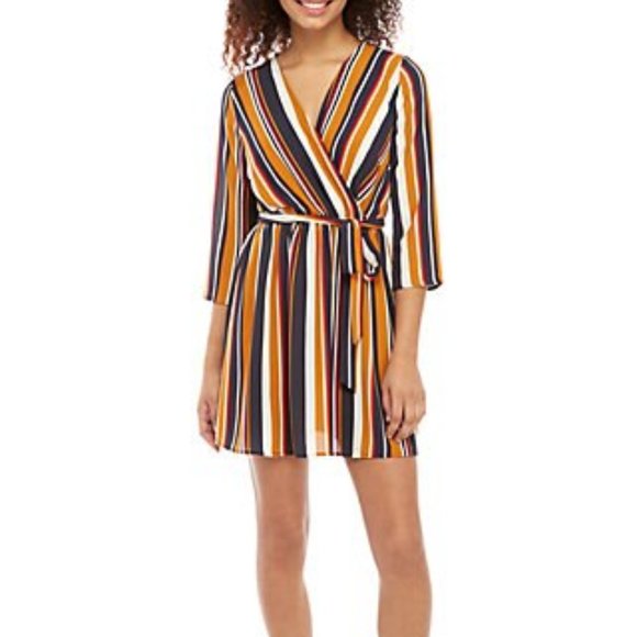 Speechless Faux Wrap Stripe Dress L - Picture 1 of 6